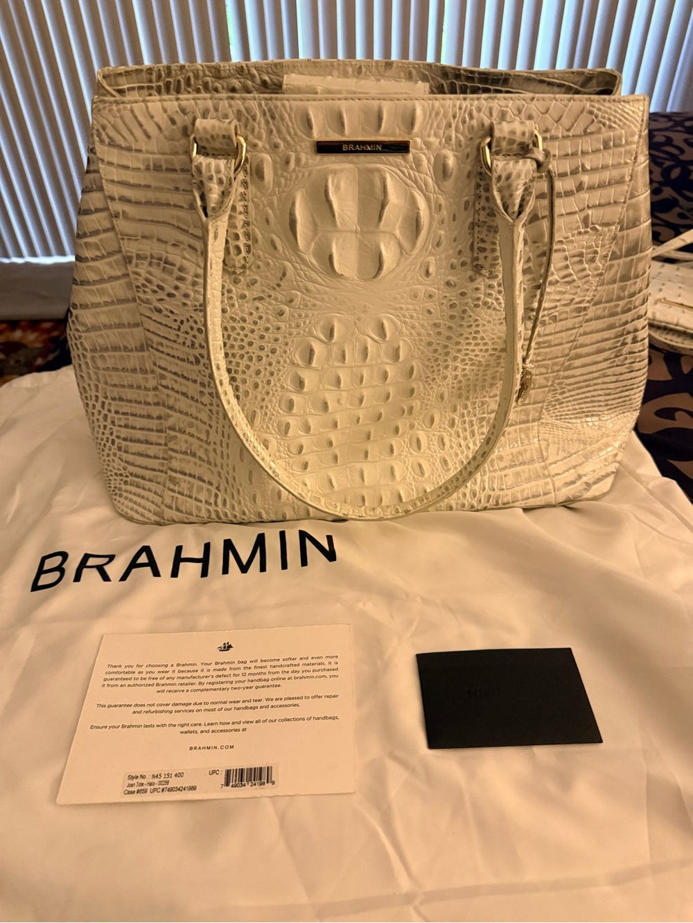 Brahmin Joan Tote in Halo (Bright White with Silver Accents) croc embossed